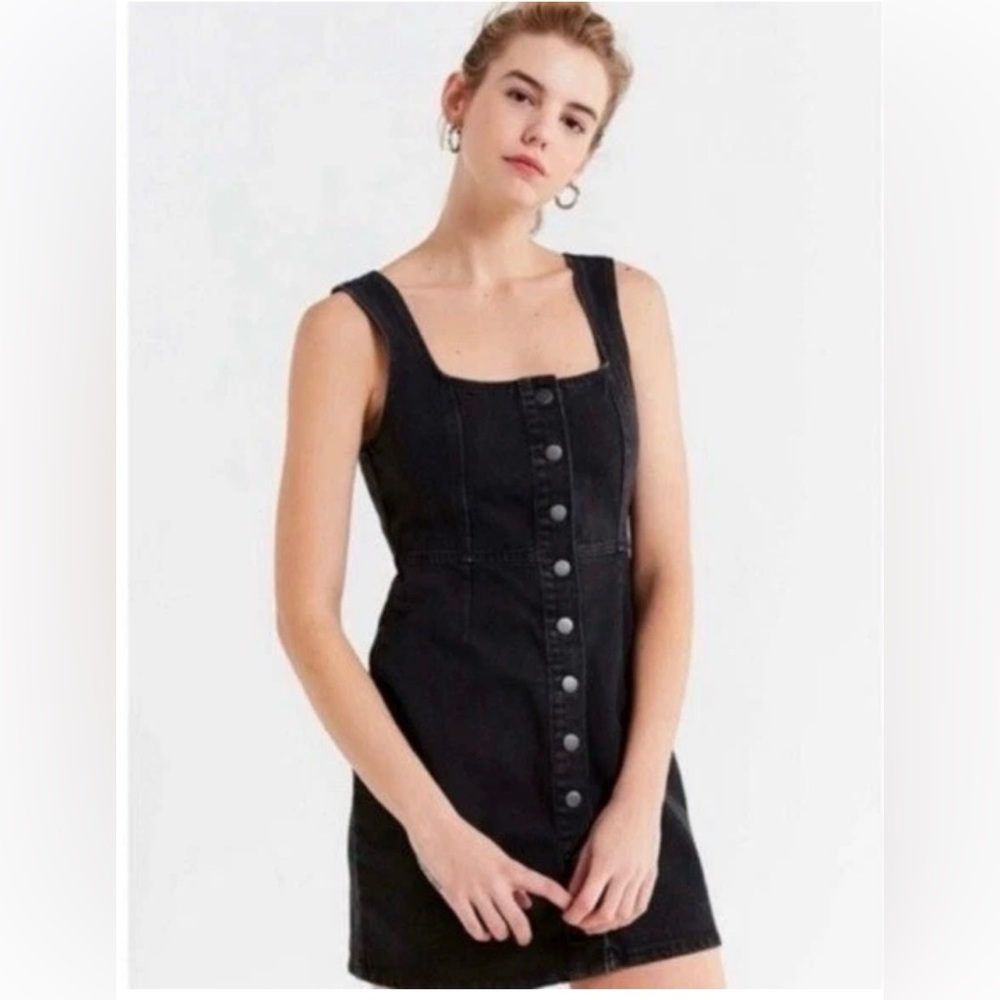 UO Black Wash Button-Down Denim Mini Dress.